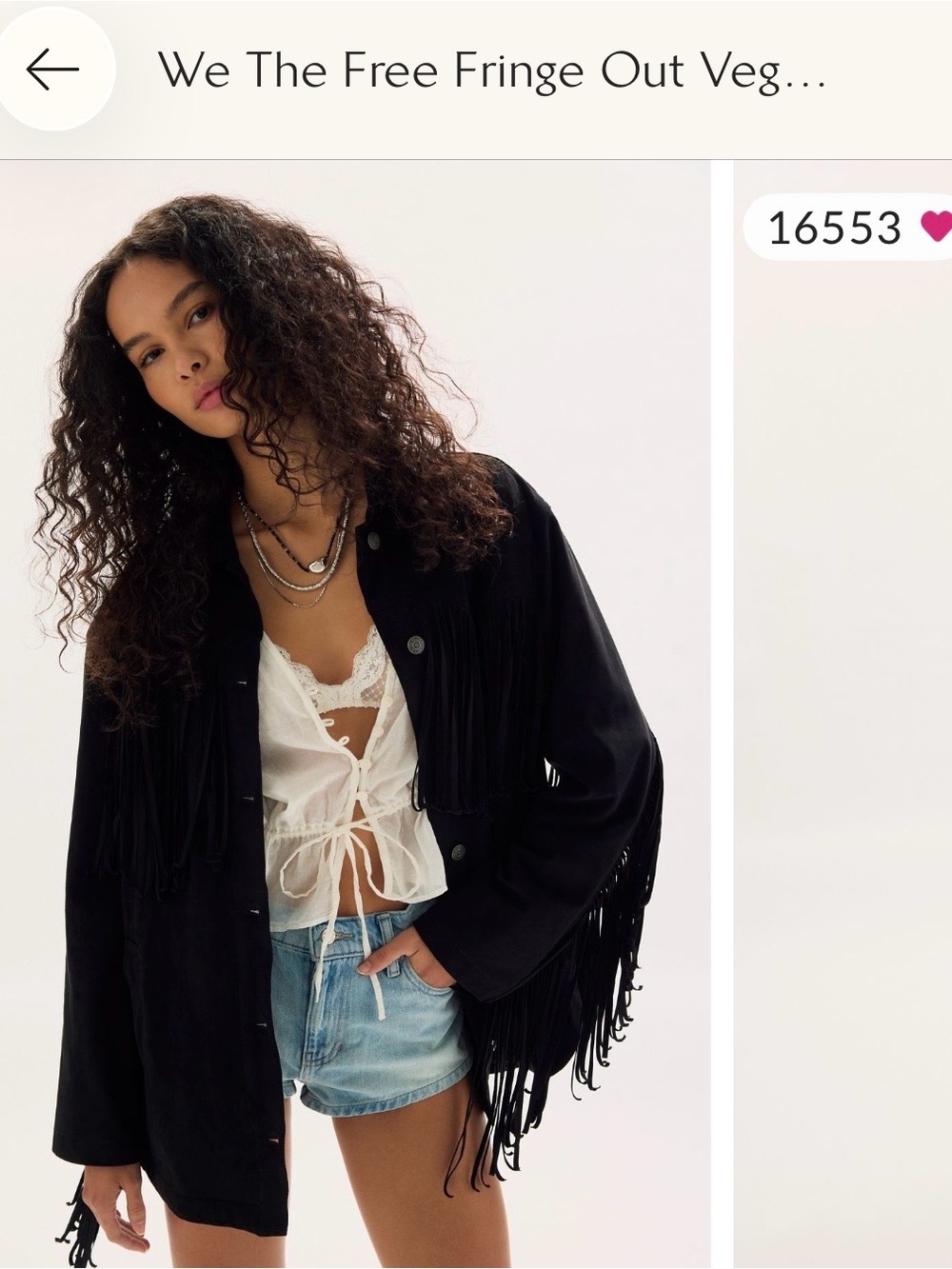 We The Free Black Fringe Suede Jacket xs